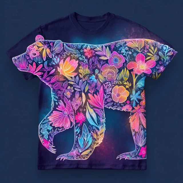 Neon Floral Bear Shirt Design