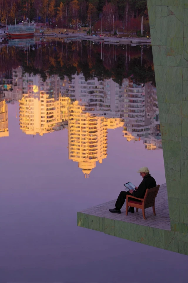 Architects Sunset Balcony Drawing Reflection