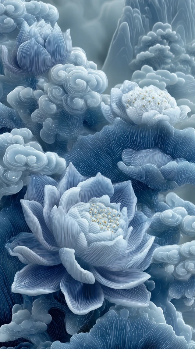 Jade Lotus Landscape: Watercolor Art