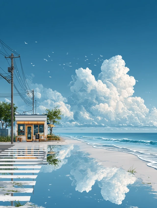 Anime Coastal Crosswalk Scene Illustration