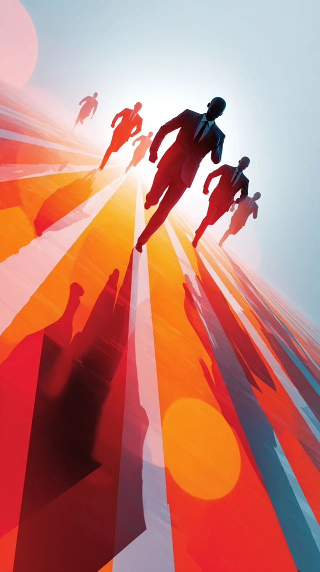 Business People Running on Arrows Illustration