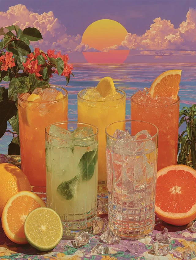 Colorful Tropical Cocktails Vintage Aesthetics