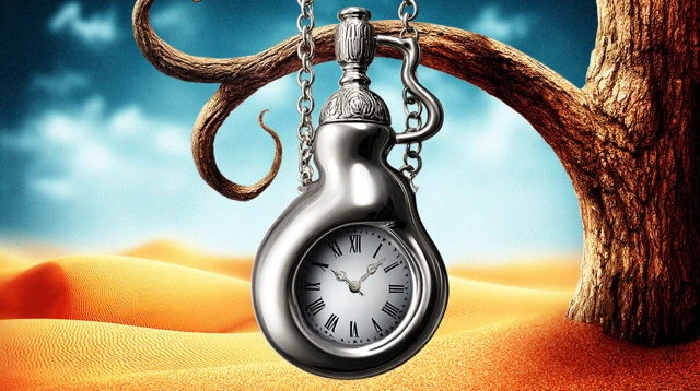 Melting Pocket Watch Surreal Desert Scene