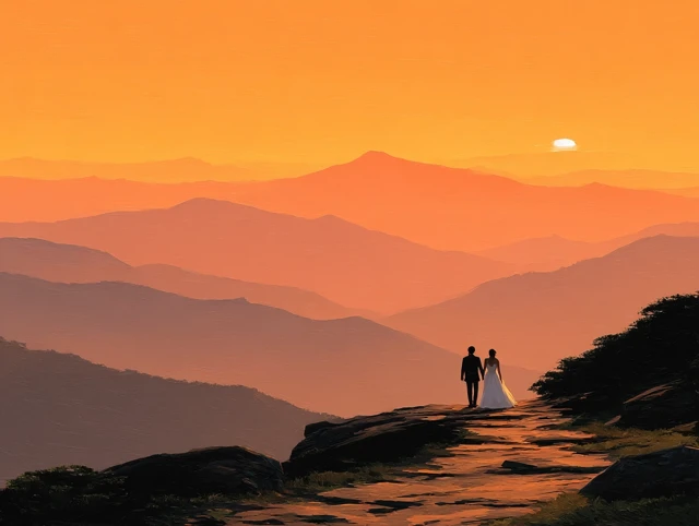 Wedding Silhouettes Sunset Romantic Couple