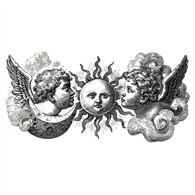 Engraved Celestial Tattoo Design Black and White