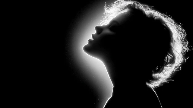 Girl Silhouette Swirling Upwards Black Background