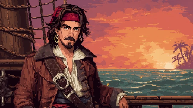 Handsome Pirate Pixel Art Retro Style
