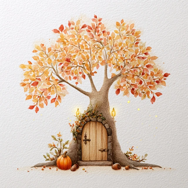 Cozy Fairy Tree Watercolour Illustration