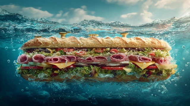 Submarine Sandwich Underwater Illustration