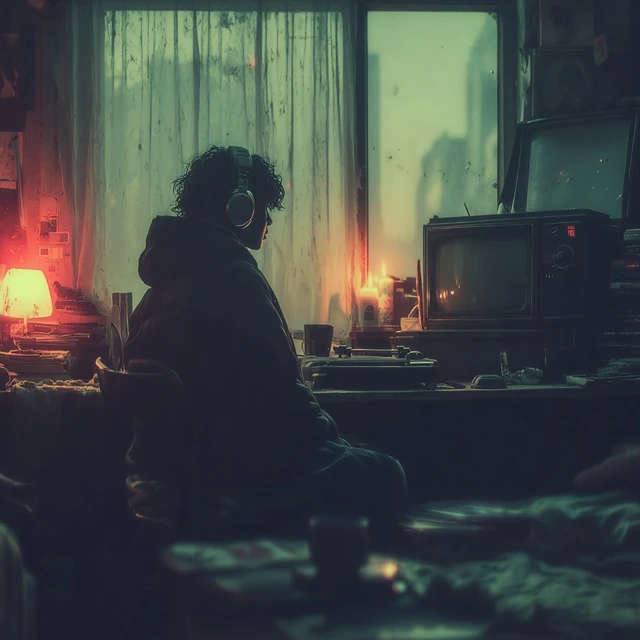 Anime Girl Listening to Music in Her Bedroom