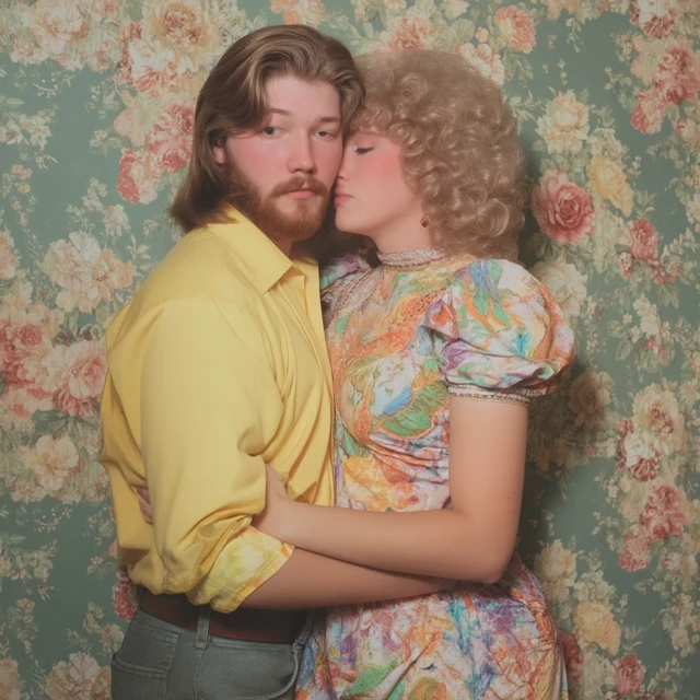 Gay Couple Hollywood Glamour with Floral Backdrop