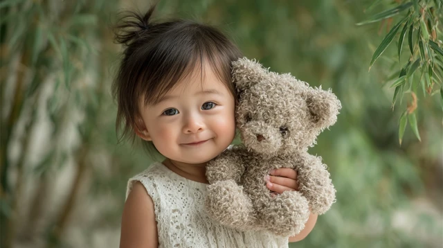 Adorable Asian Baby Girl with Teddy Bear