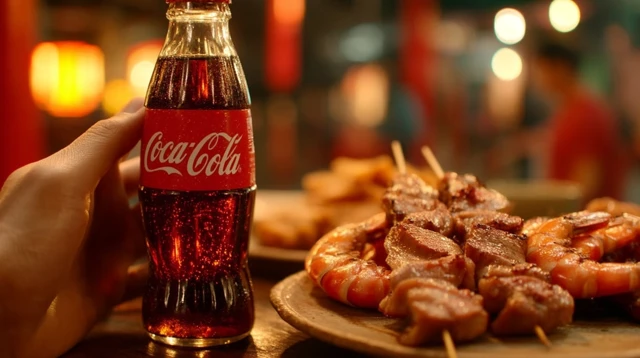 Coca Cola with Grilled Food Night Photography