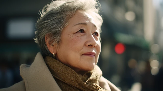 Japanese Woman in City Street Photorealistic Scene