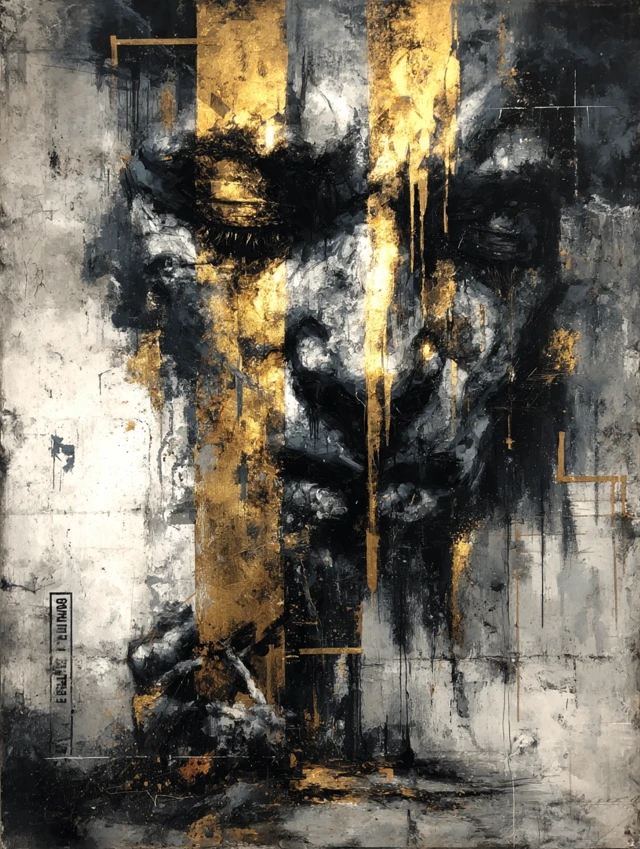 Black and Gold Grunge Art Portrait