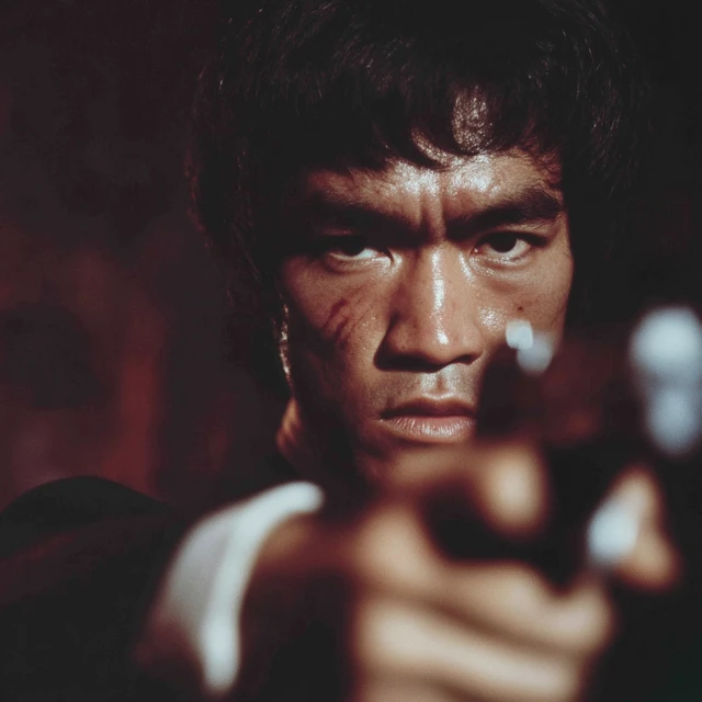 Bruce Lee Pointing Gun Dramatic Portrait