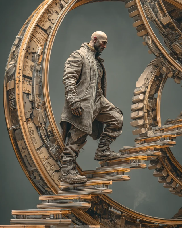 Mechanical Parkour Dave Bautista Style CGI Render
