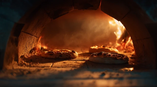 Golden Bread Baking in a Wood Fired Oven