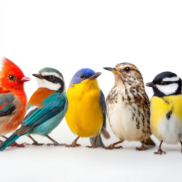 Colorful Birds on White Background Stock Photo