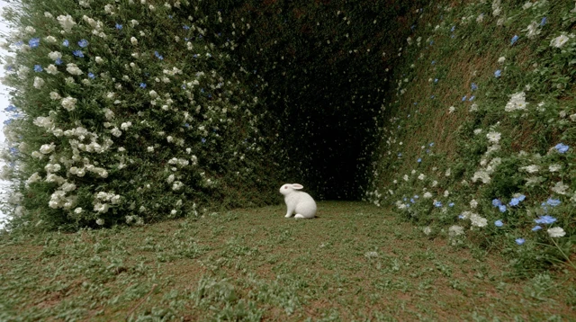 Grass Tunnel Garden with Rabbit Hyperrealistic View