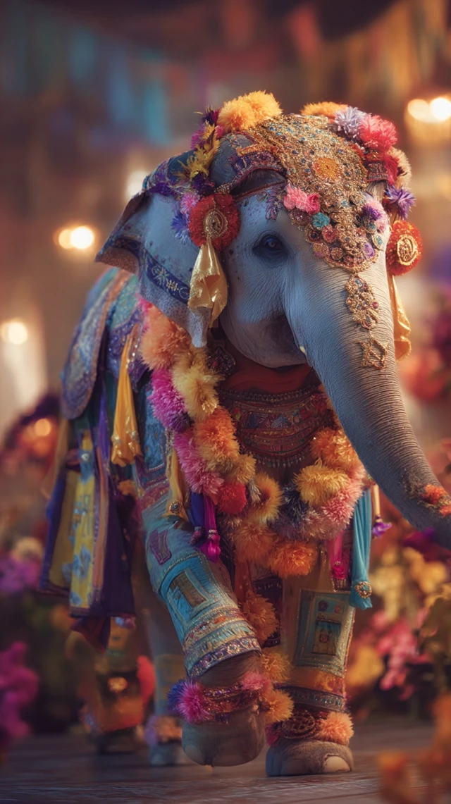 Dancing Indian Elephant in Festive Outfit