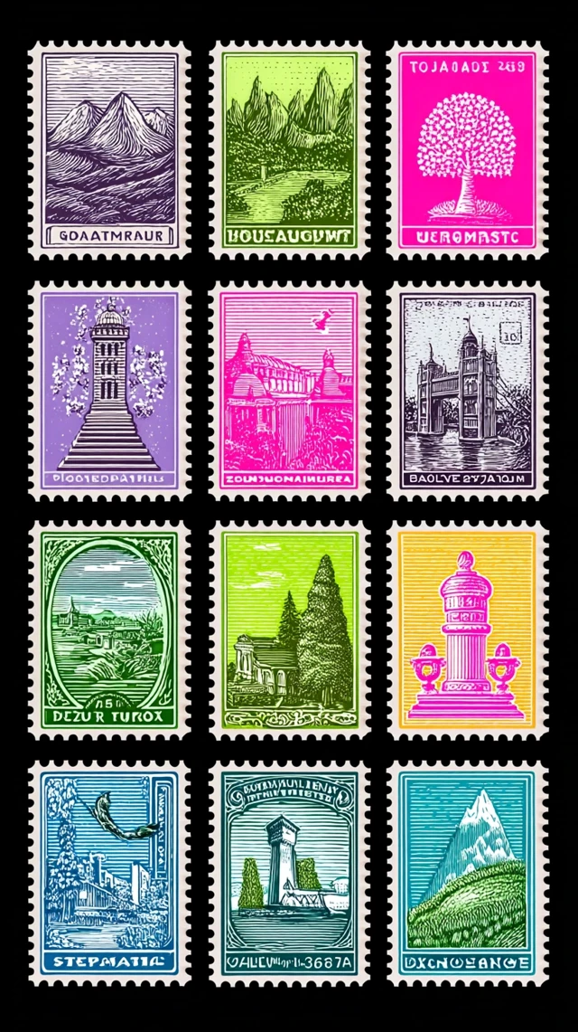 Vintage Postage Stamps Wallpaper - 3D Rendering