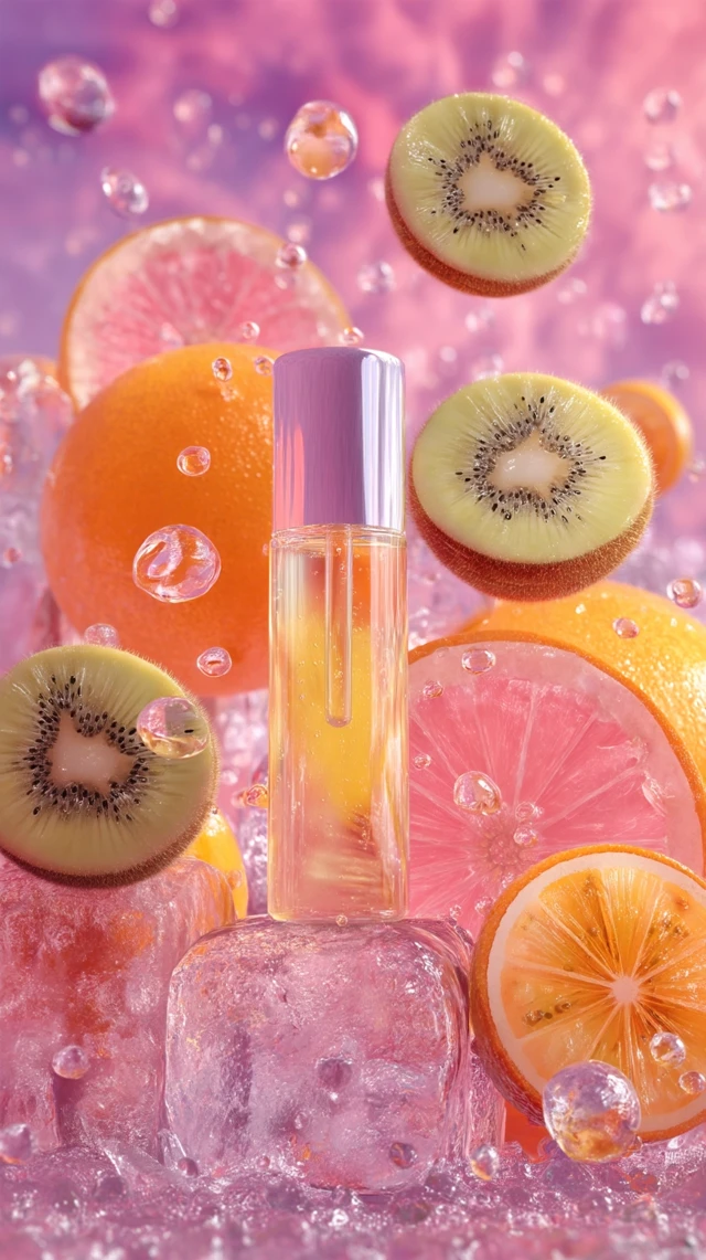 Cosmetic Serum Advertisement with Frozen Fruit