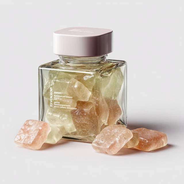 Transparent Square Bottle with Gummies Cosmetic Product