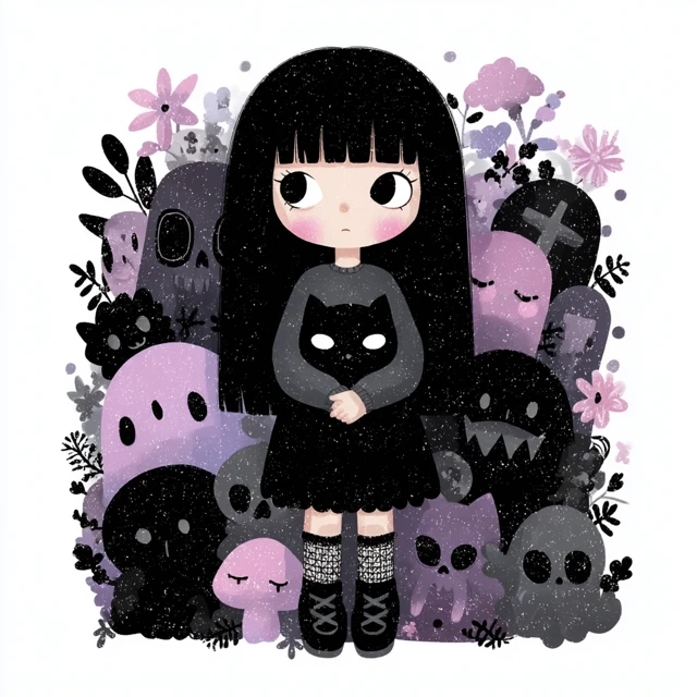 Creepy Cute Pastel Goth Clipart Illustration