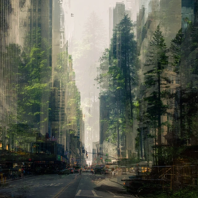 City Forest Double Exposure Digital Art