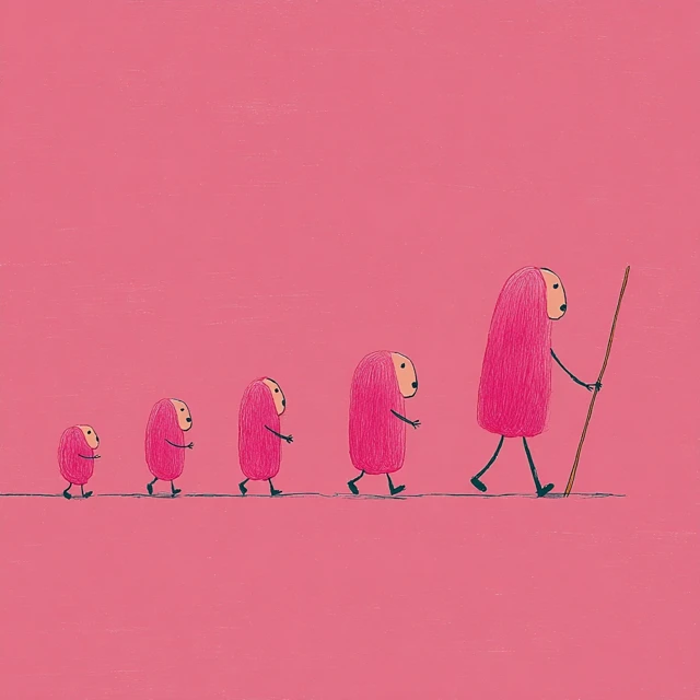 Anthropomorphic Pink Peanuts Walking with Stick
