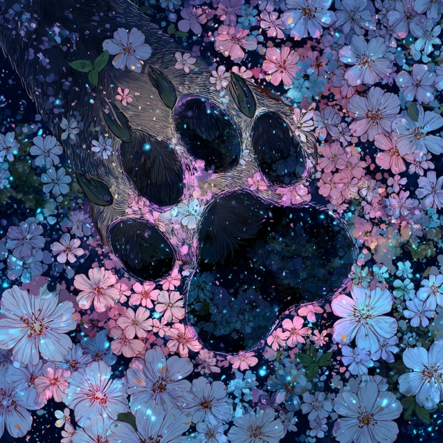 Fantasy Cat Paw Prints and Flowers Art