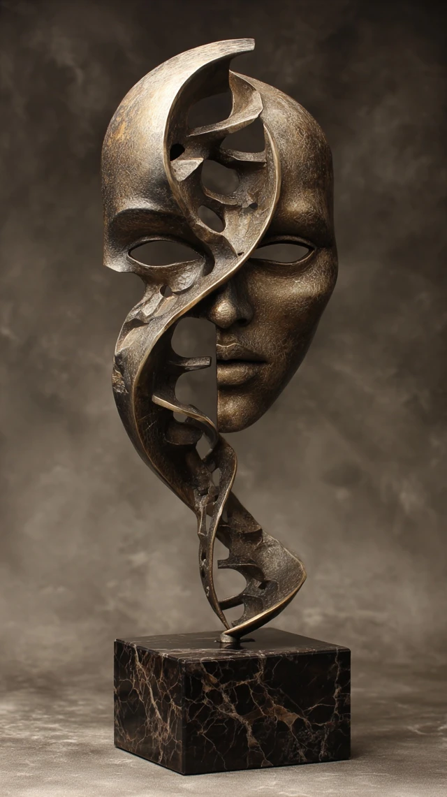 Fractal Bronze Sculpture Abstract Face Art