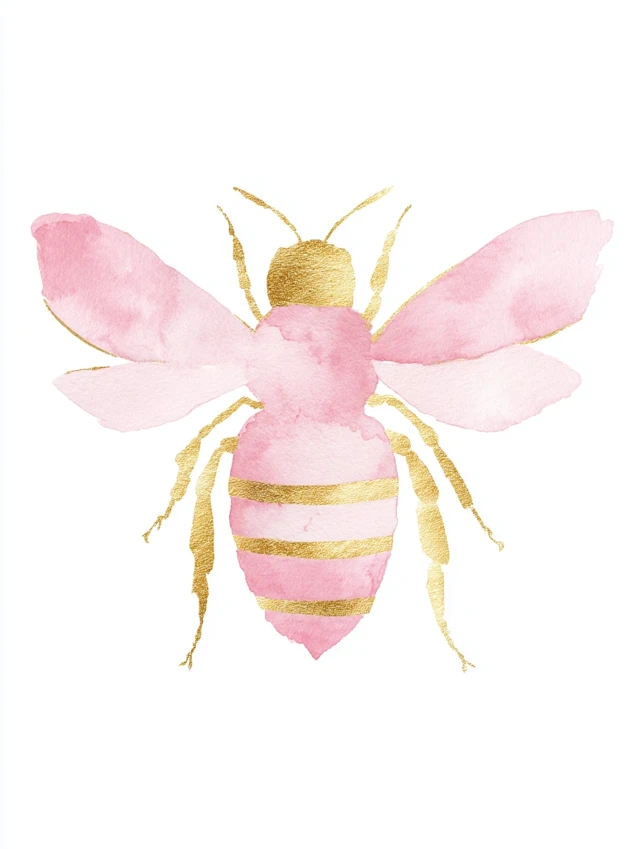Pink Bee Watercolor Illustration Nursery Art