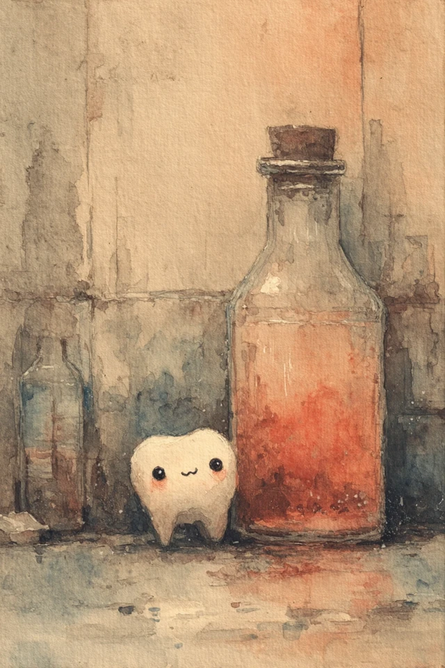 Cute Cartoon Tooth with Bottle Illustration