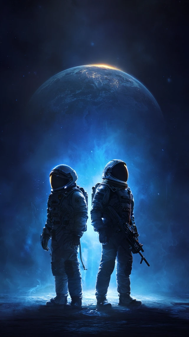 SciFi Astronauts in Dramatic Space Illustration
