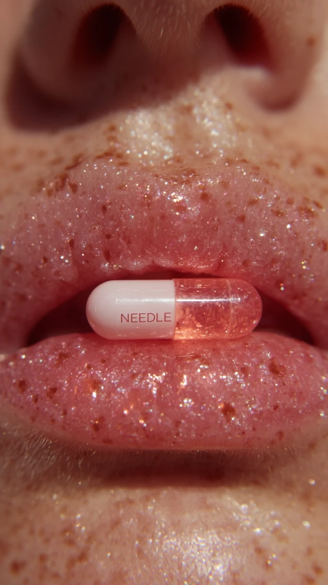 Lips with Glossy Lip Gloss and Pill