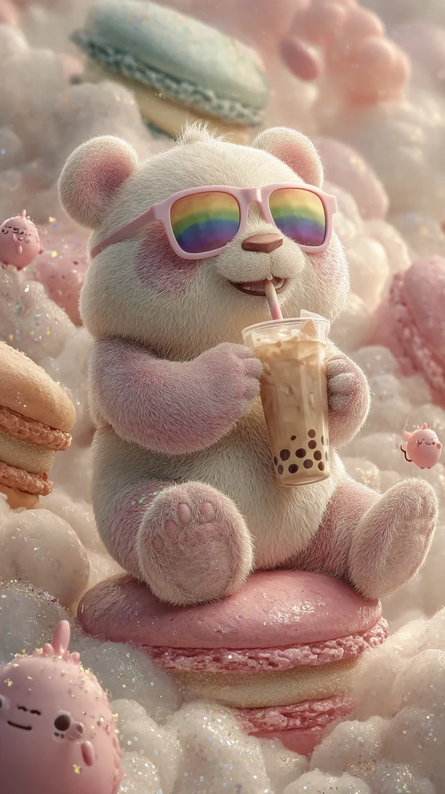 Panda with VR Glasses Sipping Bubble Tea