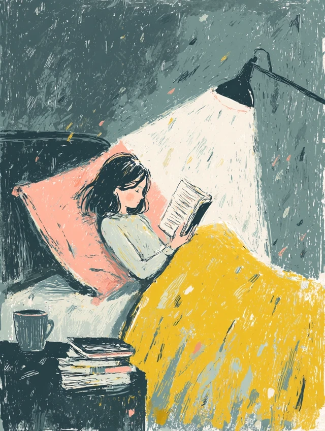 Cozy Reading Illustration Gouache Style