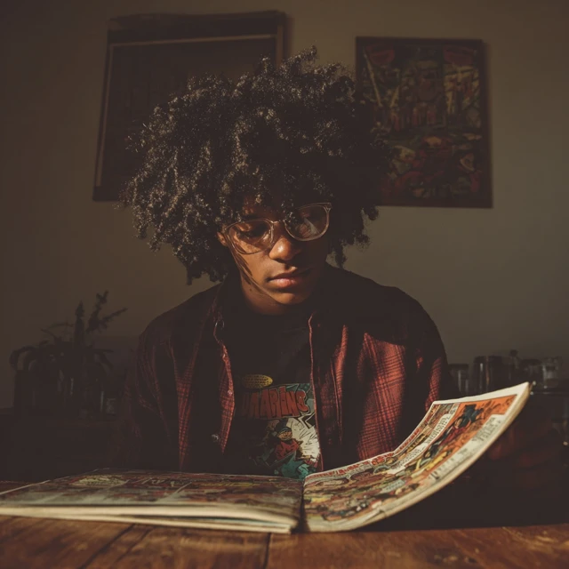 Black Boy Reading Comic Book Illustration