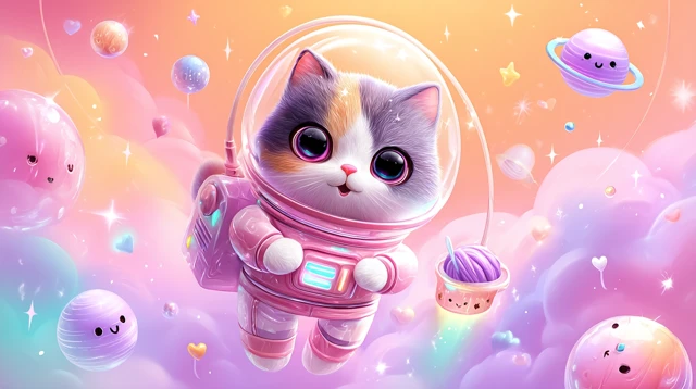 Cosmic Kitty Adorable Cat in Space Illustration
