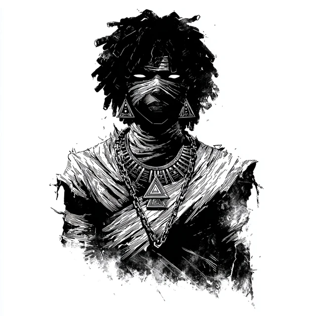 Mummy Illustration Black and White Egyptian Style
