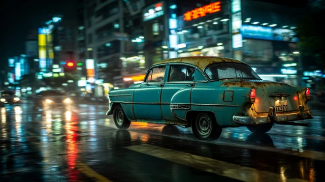 Rusty Car Night Scene Gangnam Photography