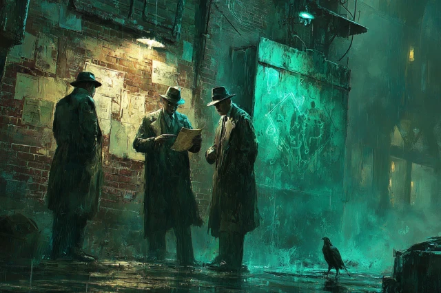 1920s Noir Alley with Agents and Supernatural Horror