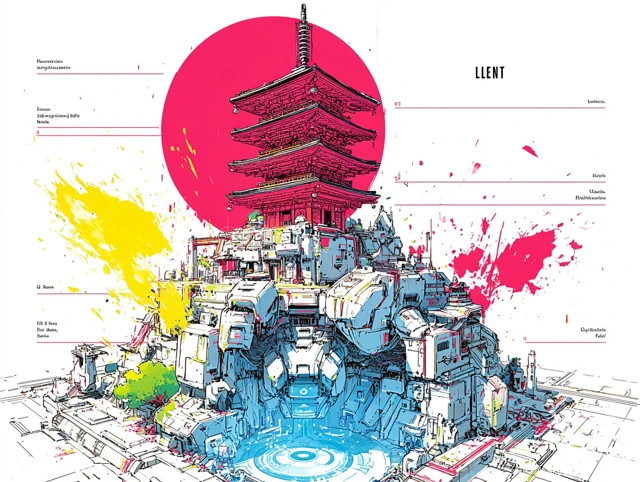 Isometric Mountain City East Asian Architecture