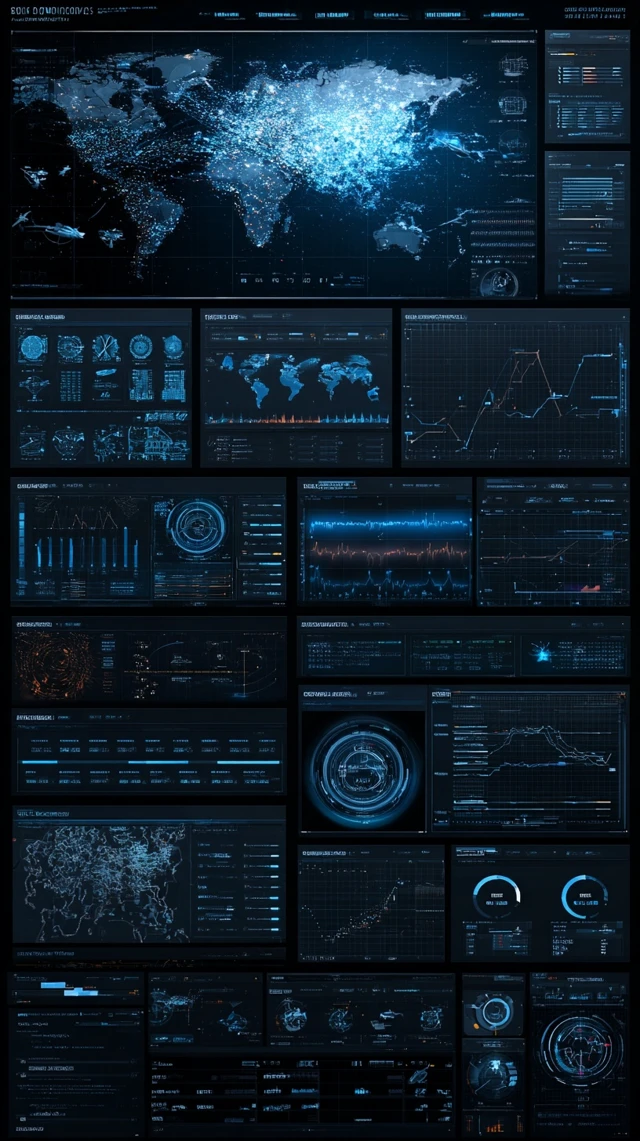 Futuristic Command Center Interface Global Tracking System
