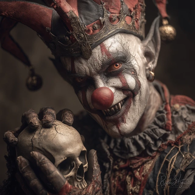 Demonic Clown Jester Portrait - Horror Fantasy Art