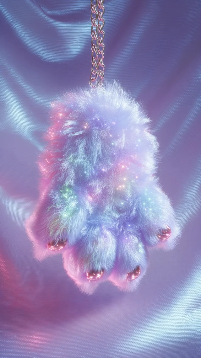 Fluffy Pastel Cat Paw Keychain Ultra Detailed 3D