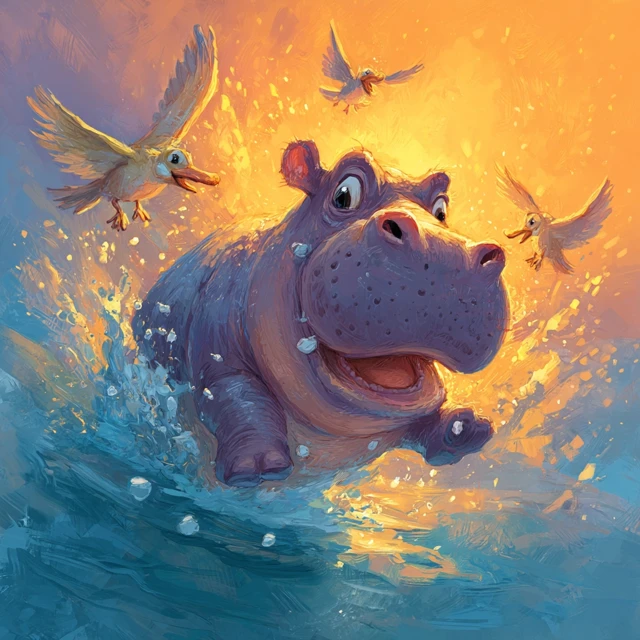 Hippopotamus Frolicking Illustration Childrens Book