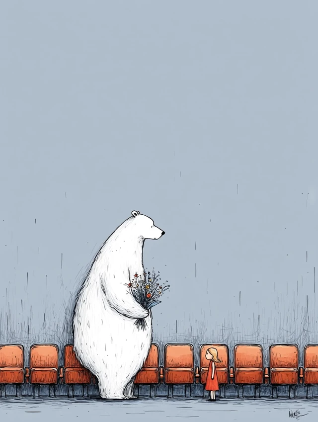 Bear and Girl Illustration: Touching Scene
